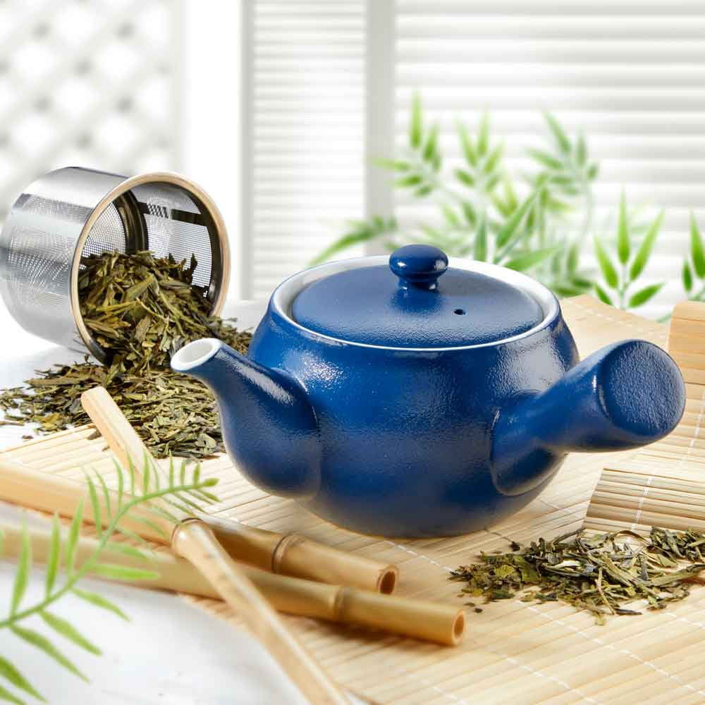Yono Einhand-Grünteekanne mit Edelstahlfilter, blau Yono Einhand-Grünteekanne mit Edelstahlfilter, blau von TeaLogic