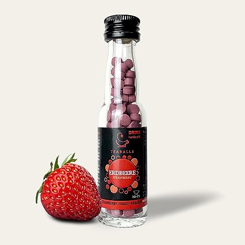 TEABALLS® Erdbeere Black Selection Flasche mit 150 Balls ergibt 30-75 Tassen zuckerfreien Tee Eistee Limonade Früchtetee von Teaballs