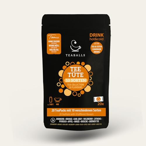 TEABALLS Probiertüte mit 20 Probepackungen für Tee Eistee Limonade zum Auflösen in Wasser für 40 Tassen von Teaballs