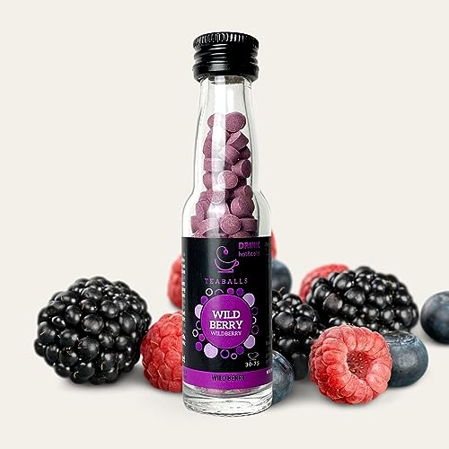 TEABALLS® Wildberry Black Selection Flasche mit 150 Balls ergibt 30-75 Tassen zuckerfreien Tee Eistee Limonade Früchtetee von Teaballs