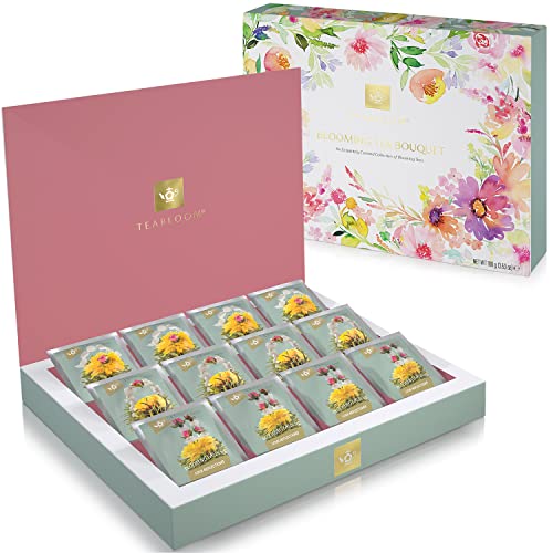 Teabloom Teeblumen Kiste – Sorgfältig Ausgewähltes Tee Geschenkset mit 12 Gourmet Blumentees - 36 Aufgüsse – Verpackt in einer Eleganten Geschenk Teebox von Teabloom