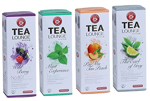 Teekanne Tealounge Kapseln - Früchtetee, Kräutertee, Schwarzer Tee, Weißer Tee - Sortiment mit 4 Sorten (32 Kapseln) von Tealounge