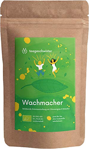 teegeschwister® | Wachmacher | BIO Grüntee-Mischung Sencha & Gunpowder mit Mate-Tee und Matcha-Pulver | koffeinhaltiger Morgen-Tee als Kaffeeersatz zum wach werden | 80g von teegeschwister