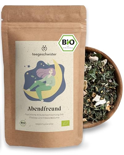 teegeschwister® | BIO Abendtee | Kräutertee zur Entspannung vor dem Einschlafen | naturbelassener Melissentee mit Baldrian und Passionsblume | frei von Zusätzen | 85g von teegeschwister