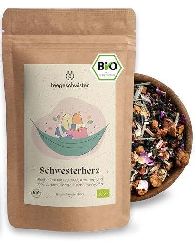 teegeschwister® | Schwesterherz | Schwester Geschenk zum Geburtstag | BIO Weißer Tee mit Rosenblüten | 80g von teegeschwister