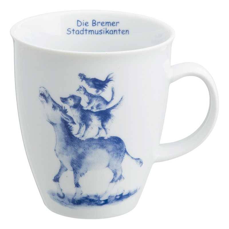 Teebecher Bremer Stadtmusikanten blau-weiß Tulpenform von Holzapfel GmbH & Cie. KG