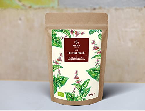 Bio Tulashi Black Tee aus Nepal | Bio Schwarzer Tee mit Tulsikraut | Aus Kontrolliert Biologischem Anbau | ORGANIC Black Tea With Holy Basil | DE-ÖKO-044 | 100g von Tee aus Nepal
