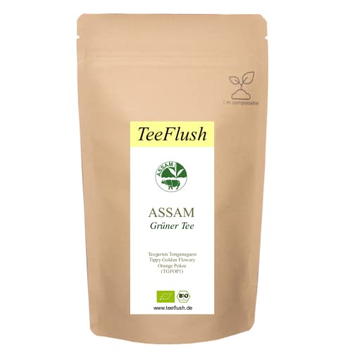 Assam Grüner Tee, Bio, Ernte 2023, TGFOP1, 250g, lose Blätter, Teegarten Tonganagaon, Geschmack: abgerundet mild und frisch von TeeFlush