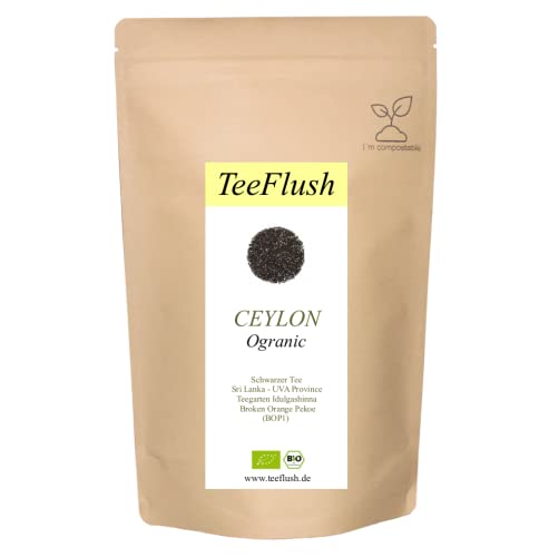 Ceylon Schwarzer Tee Bio, Ernte 2023, Schwarztee loser, 500g, Broken Orange Pekoe (Bop1), Sri-Lanka/UVA-Diskrit, Teegarten Indulgashinna, Geschmack: mild aromatisch, leicht süßlich von TeeFlush