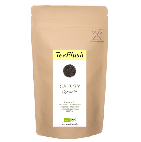 Ceylon Schwarzer Tee, Bio, Ernte 2023, Bop1 (Broken Orange Pekoe), lose Blätter, 100g, Sri-Lanka/UVA-Diskrit, Teegarten Indulgashinna, Geschmack: mild aromatisch, leicht süßlich von TeeFlush