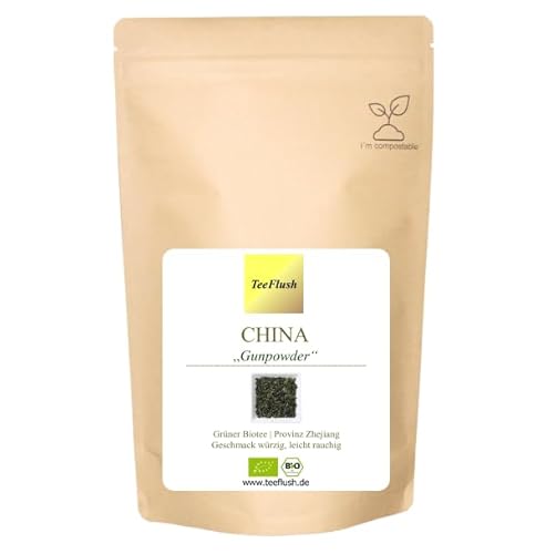 China Gunpowder Bio, Grüner Tee, lose Blätter, 250g, Ernte 2023, China/Provinz: Zhejiang, Geschmack: würzig, leicht rauchig von TeeFlush