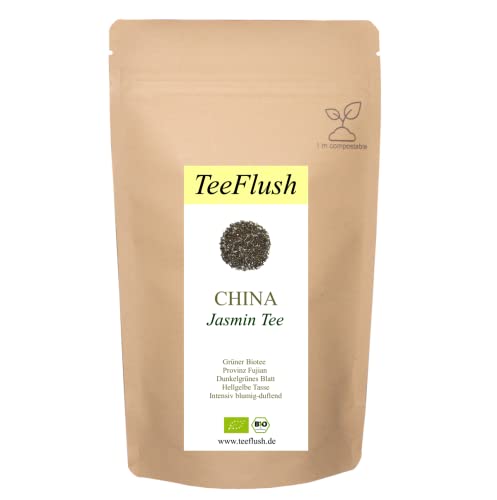 Jasmin Grüner Tee, Bio, 2022, lose Blätter, 100g, China/Provinz Fujian, Geschmack: intensiv blumig-duftend von TeeFlush