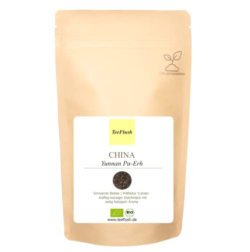 China Pu Erh, Schwarzer Tee, Ernte 2024, Bio, 100g, lose Blätter, Präfektur: Yunnan, Kräftig-würziger Geschmack mit erdig-holzigem Aroma von TeeFlush