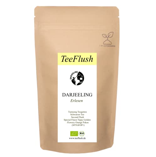 Darjeeling Second Flush FTGFOP1, Bio, 2021,Teegarten Tumsong, 100g, Schwarztee lose, Geschmack: blumig, etwas kräftig, jedoch abgerundet mit Muskatellerton von TeeFlush