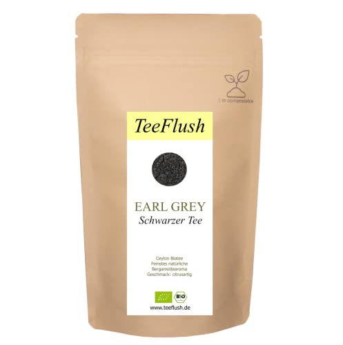 Earl Grey Bio, 100g, lose Blätter, Ernte 2023, Feiner Schwarzer Ceylon Tee mit feinstem natürlichem Bergamottearoma, Geschmack: citrusartig von TeeFlush