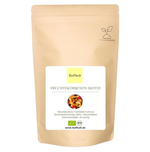 Früchtekörbchen Biotee, Naturbelassene Früchteteemischung, Geschmacksbild: fruchtig, Geschmacksrichtung: Apfel, Holunderbeere (1000g) von TeeFlush