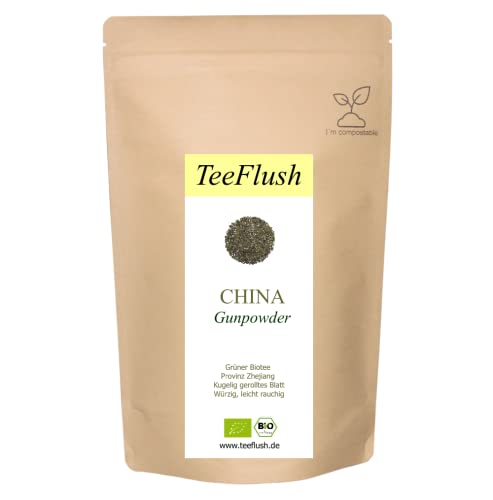 Gunpowder Grüner Tee Bio, lose Blätter, 1000g, China/Provinz: Zhejiang, Geschmack: würzig, leicht rauchig von TeeFlush