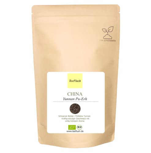 Pu Erh Tee, Schwarzer Tee, Bio, 500g, lose Blätter, Herkunft: China/Yunnan, Kräftig-würziger Geschmack mit erdig-holzigem Aroma von TeeFlush