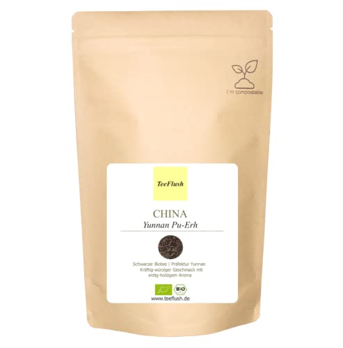 Pu Erh Tee, Schwarzer Tee, Ernte 2024, Bio, 500g, lose Blätter, Herkunft: China/Yunnan, Kräftig-würziger Geschmack mit erdig-holzigem Aroma von TeeFlush