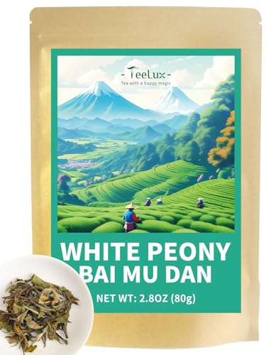 TeeLux Bai Mu Dan Weißer Tee 80g, Vegan, Reich an Antioxidantien, Rein Natürlicher Weisstee aus Fujian, China, Premium Weißer Tee Lose Blätter, Pai Mu Tan, White Tea von TeeLux
