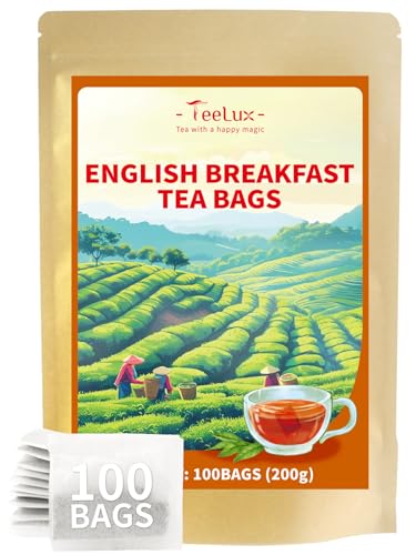 TeeLux English Breakfast Schwarzer Tee Beutel 100 Stück, Vegan, Klassischer Kräftiger Schwarztee, Biologisch Abbaubare Teebeutel von TeeLux
