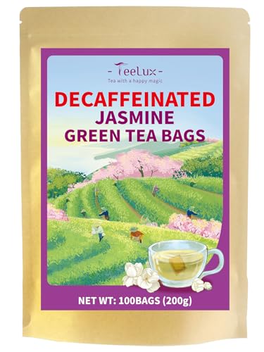 TeeLux Entkoffeinierter Grüner Tee mit Jasmin 100 Teebeutel, Vegan, Grüner Tee ohne Koffein, Natürlicher Jasmintee mit Herrlichem Aroma von TeeLux