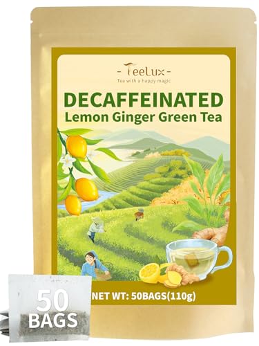 TeeLux Entkoffeinierter Grüntee mit Ingwer Zitrone Tee Beutel 50 Stück, Vegan, Mischung natürliches Zitronenaroma, Ingwerwurzel, entkoffeinierter Sencha Grüner Tee, würzig & wohltuend & gesund von TeeLux