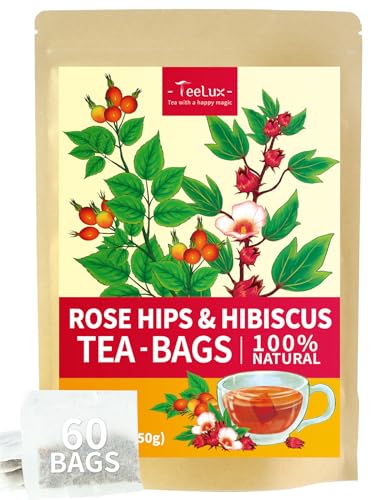 TeeLux Hibiskus Hagebutte Tee Beutel 60 Stück, Vegan, Mischung aus Hibiskusblüten und Hagebutten, Säuerlich-Süßer Geschmack, Koffeinfrei Kräutertee TeeLux Hibiskus Hagebutte Tee Beutel 60 Stück, Vegan, Mischung aus Hibiskusblüten und Hagebutten, Säuerlich-Süßer Geschmack, Koffeinfrei Kräutertee von TeeLux