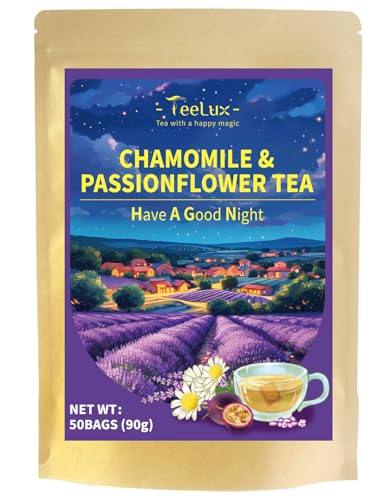 TeeLux Kräutertee mit Kamille Baldrian Lavendel Melisse Passionsblume, Lavendelblüten Tee Beutel 50 Stück, Vegan, Koffeinfrei Kräutertee, haben eine gute Nacht von TeeLux