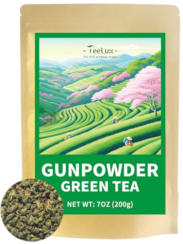 TeeLux Premium Gunpowder Grüner Tee Lose 200g aus China, Vegan, Erfrischend, Reich an Antioxidantien, Reiner Natürlicher Green Tea, Lose Tee Blätter von TeeLux