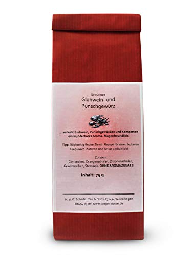 Früchtetee Glühwein- und Punschgewürz, Lose Blätter, Ceylonzimt, Orangenschalen, Zitronenschalen, Gewürznelken, Sternanis, 75g von Teegeniessen