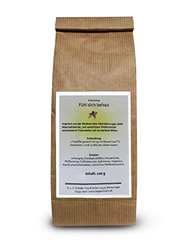 Kräutertee Fühl dich befreit, Lose Blätter, Lemongras, Eukalyptus, Krauseminze, Pfefferminze, Süßholz, Apfelminze, Basischer Tee, 100g, Teegeniessen von Teegeniessen