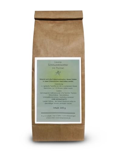 Kräutertee Schmuddelwetter mit Thymian, Lose Blätter, Spitzwegerich, Süßholz, Fenchel, Thymianblätter, Eibischblätter, Malvenblätter, 100g, Basischer Tee, Teegeniessen von Teegeniessen