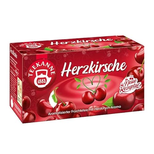 Teekanne Herzkirsche, 12er Pack (12 x 20 Doppelkammerbeutel) | Früchtetee | Herzige Komposition | Rainforest Alliance von Teekanne