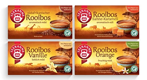 Teekanne Rooibos-Tee - 4 verschiedene Sorten - Südafrikaner Rooibos, Roobios Sahne-Karamell, Roobios Vanille, Rooibos Orange (je 20 Teebeutel) von Teekanne GmbH & Co. KG
