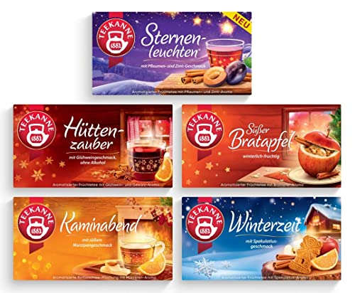 Teekanne Wintertee 5er Pack, Sternenleuchten, Hüttenzauber, Süßer Bratapfel, Kaminabend und Winterzeit, je 20 Teebeutel (240 g) von Teekanne