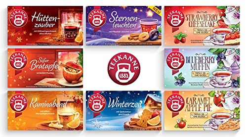 Teekanne 8er Set, Sternenleuchten, Hüttenzauber, Süßer Bratapfel, Kaminabend und Winterzeit + 3 x Sweeteas, 361 g von Teekanne