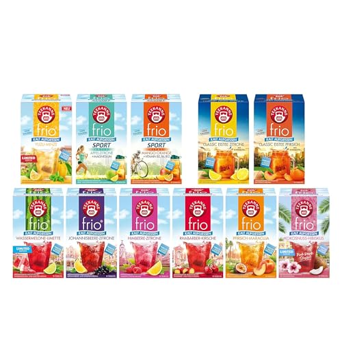 Teekanne frio - 11er Pack - alle Sorten inkl. neue Sorten Wassermelone-Limette, Johannisbeere-Zitrone, Yuzu Minze (je 45g) - Zuckerfreier Genuss - Voller Geschmack ohne Zucker - Kalorienarm von Teekanne GmbH & Co. KG