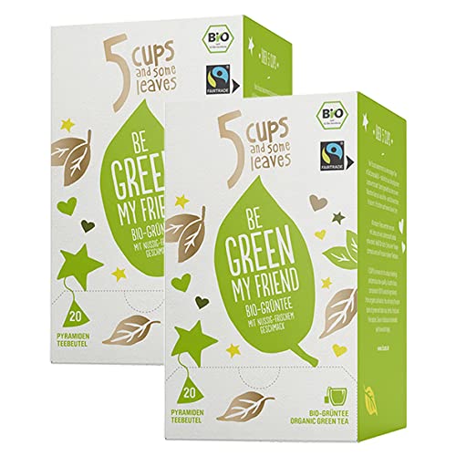 5 CUPS and some leaves - "Be Green my Friend" | Nussiger Bio-Gr?ntee im Pyramidenbeutel | Bio & Fairtrade | Gastronomie | 2er Pack von Teekanne