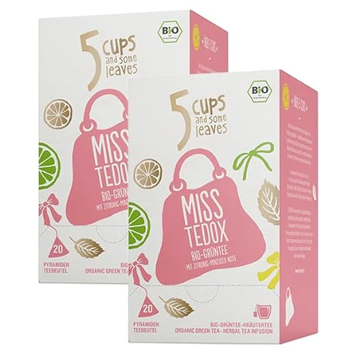5 CUPS and some leaves - "Bio Miss Tedox" | Bio-Gr?ntee mit Zitrone & Minze im Pyramidenbeutel | Vegan & Bio | Gastronomie | 2er Pack von Teekanne