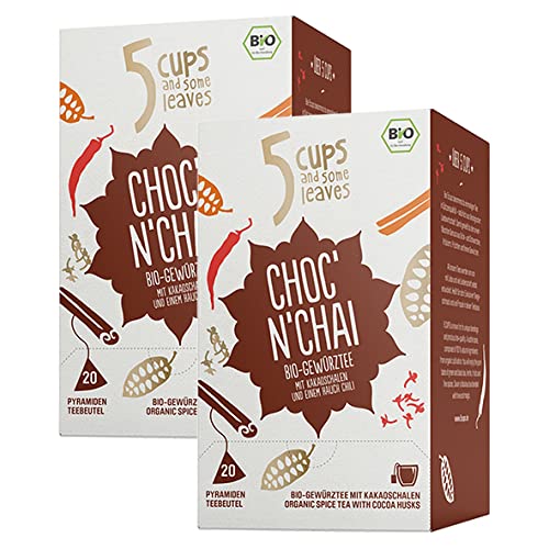 5 CUPS and some leaves - "Choc?n Chai" | Bio-Gew?rztee mit Kakao & Chili im Pyramidenbeutel | Schoko-Tee | Vegan & Bio | Gastronomie | 2er Pack von Teekanne