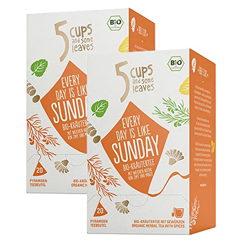 5 CUPS and some leaves - "Every Day is Like Sunday" | Bio-Kr?utertee mit Rooibos, Zimt & Minze im Pyramidenbeutel | Vegan | Gastronomie | 2er Pack von Teekanne