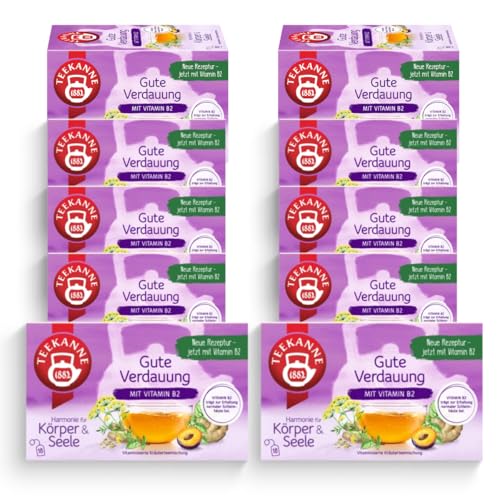 TEEKANNE Gute Verdauung mit Vitamin B2 Vitaminisierte Kräuterteemischung, 10 Packungen x 18 Beutel (10x 36g) von Teekanne