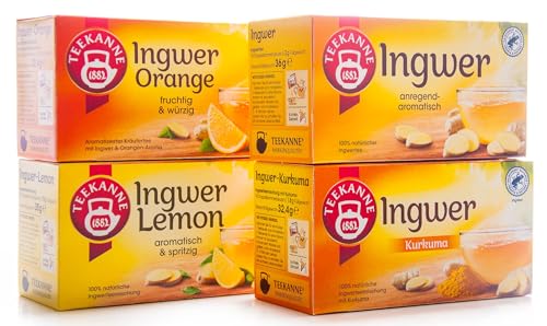 Teekanne Ingwer Tee Mix - Ingwer-Pur, Ingwer-Orange, Ingwer-Zitrone, Ingwer-Kurkuma (4 x 18 Beutel, 135,8g) von Teekanne