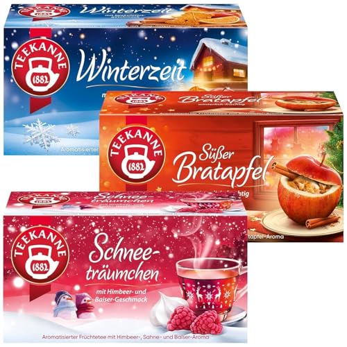 Teekanne Wintertee Set - Genussvoller Winterzauber im 3er Set (2x 50g, 1x 40,5g) mit den Sorten Süßer Bratapfel, Winterzeit & Schneeträumchen, insgesamt 58 Teebeutel für puren Wintergenuss von Teekanne