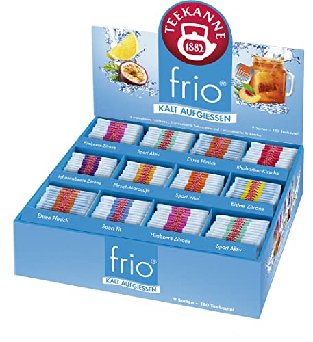 Teekanne frio Collection Box 450g | 9 Sorten, 180 Teebeutel | Kalt aufgießen | Ohne Zucker - ohne Kalorien - voller Geschmack von Teekanne