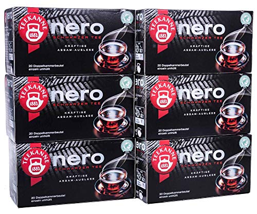 Teekanne Nero schwarzer Tee, kräftige Assam-Auslese, 12er Pack (12 x 20 Teebeutel), 12 x 30 g von Teekanne