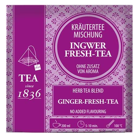 Kräuterteemischung Ingwer-Fresh-Tee ohne Zusatz von Aroma 50 Pyramidenbeutel im Sachet à 2 g Kräuterteemischung Ingwer-Fresh-Tee ohne Zusatz von Aroma 50 Pyramidenbeutel im Sachet à 2 g von Teemando