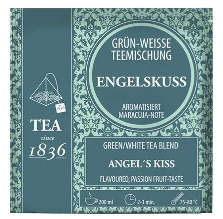 Weiß-/Grünteemischung Engelskuss Maracuja-Note aromatisiert 50 Pyramidenbeutel im Sachet à 3 g von Teemando