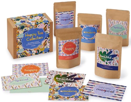 teemando® Geschenkset Happy Tea Collection 5 Tüten sortiert, aromatisiert 2 Tüten à 60g, 1 Tüte à 45g, 2 Tüten à 40g inkl. 5 Produktkarten von Teemando